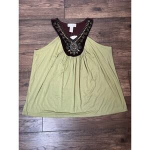 NWT Soft Surroundings Beaded Embellished Tank Top Womens XL 1X Brown Green Boho